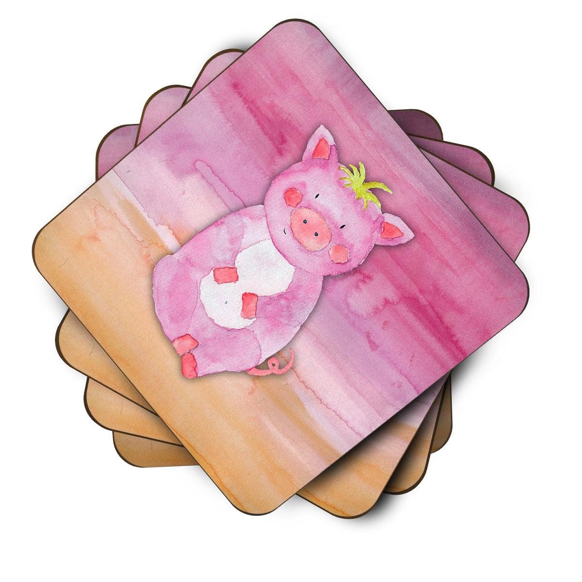 Pig Watercolor Foam Coasters Set of 4 Cup Coasters for Indoor Outdoor, Tabletop Protection, Anti Slip, Mouse pad Material