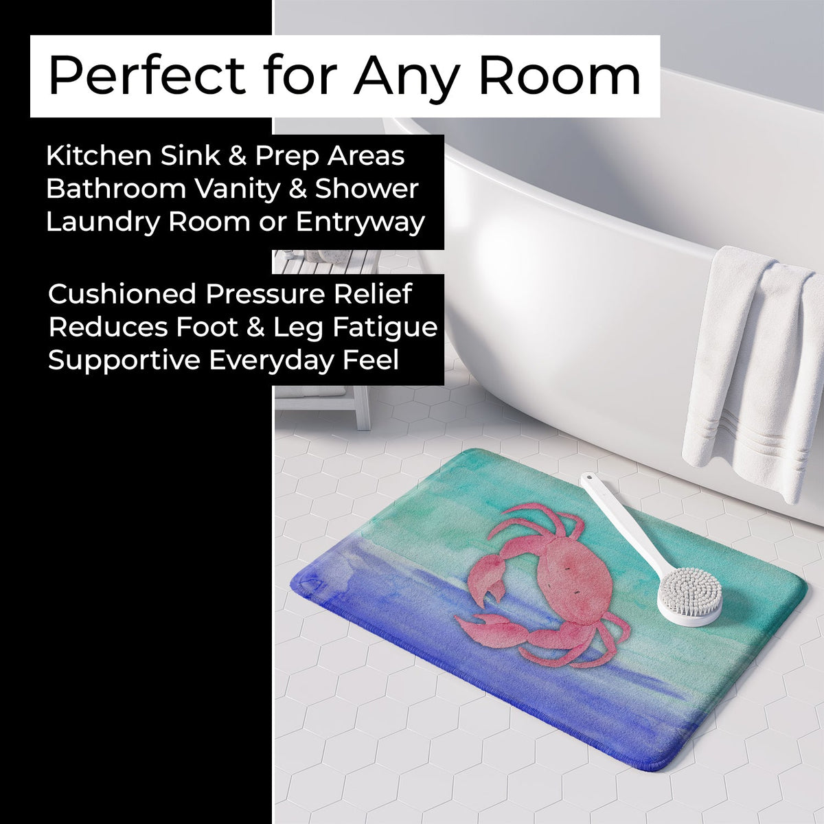 Crab Watercolor Memory Foam Kitchen Mat Machine Washable Anti-Fatigue Cushion Comfort Bath or Kitchen Rug