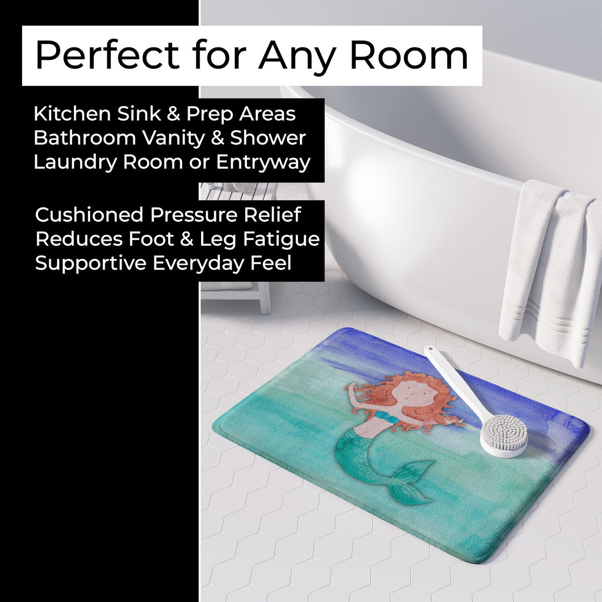 Ginger Mermaid Watercolor Memory Foam Kitchen Mat Machine Washable Anti-Fatigue Cushion Comfort Bath or Kitchen Rug