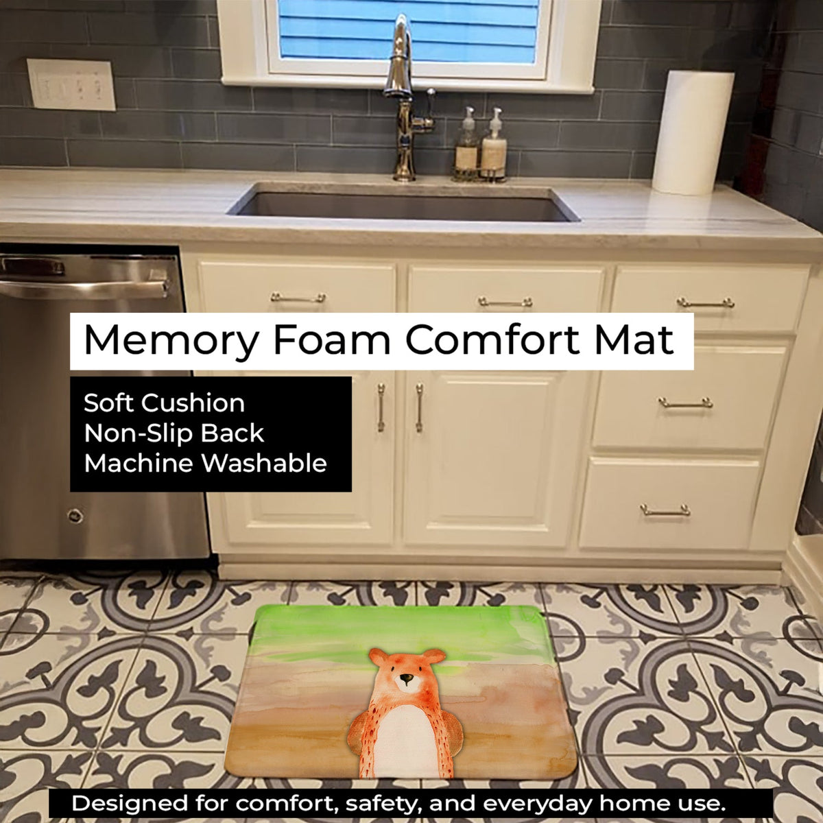 Bear Watercolor Memory Foam Kitchen Mat Machine Washable Anti-Fatigue Cushion Comfort Bath or Kitchen Rug
