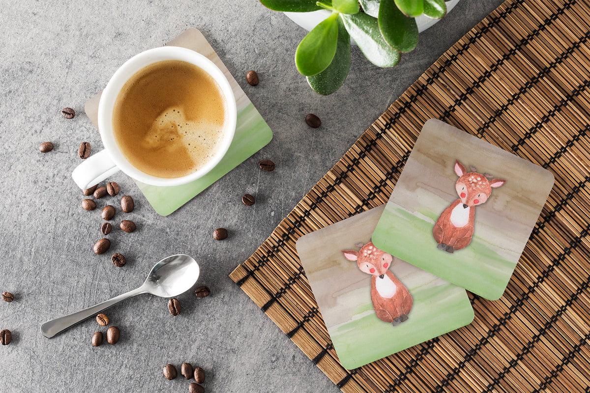 Baby Deer Watercolor Foam Coasters Set of 4 Cup Coasters for Indoor Outdoor, Tabletop Protection, Anti Slip, Mouse pad Material