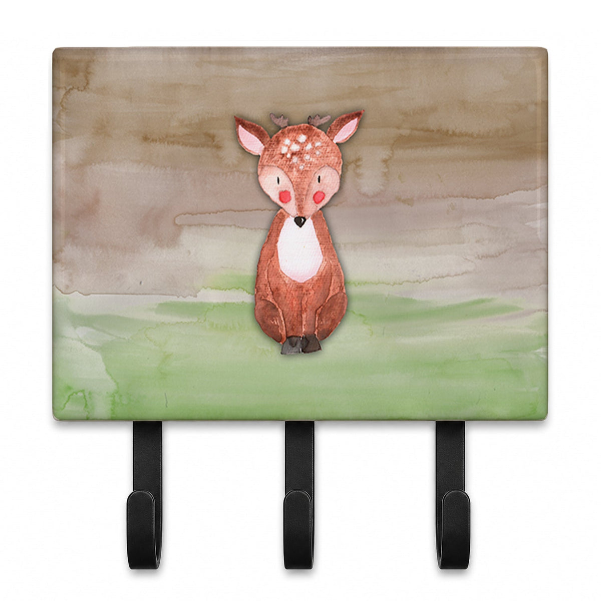Baby Deer Watercolor Leash or Key Holder Wall Hooks, Coat Rack Wall Mount, for Hanging Keys, Towels, Aprons, Leashes