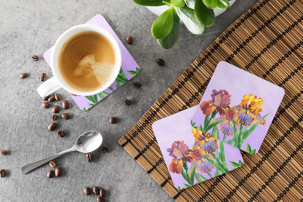 Purple and Yellow Iris Foam Coasters Set of 4 Cup Coasters for Indoor Outdoor, Tabletop Protection, Anti Slip, Mouse pad Material