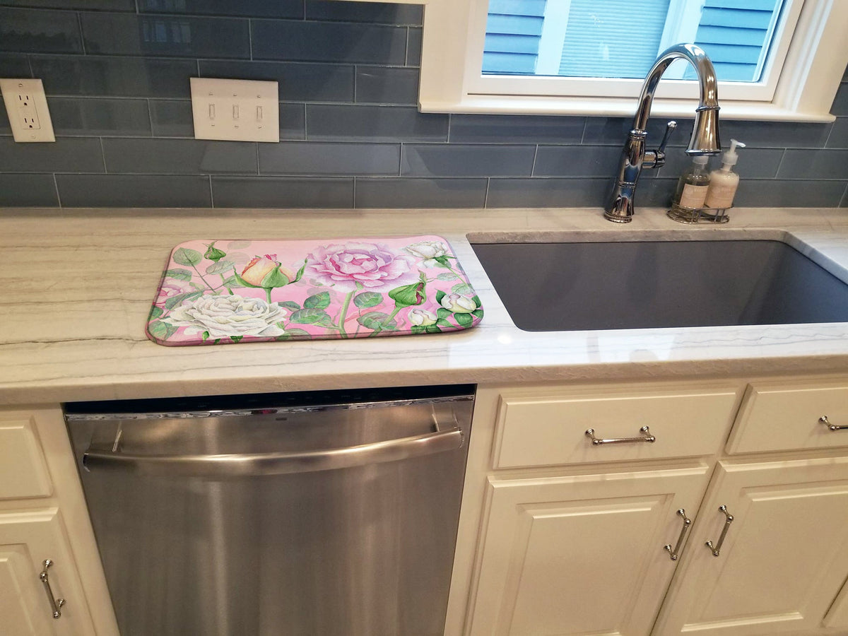 Rose Garden Dish Drying Mat Absorbent Dish Drying Mat Pad for Kitchen Counter Dish Drainer Mat for Countertop, 14 x 21", Multicolor