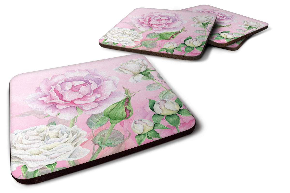 Rose Garden Foam Coasters Set of 4 Cup Coasters for Indoor Outdoor, Tabletop Protection, Anti Slip, Mouse pad Material