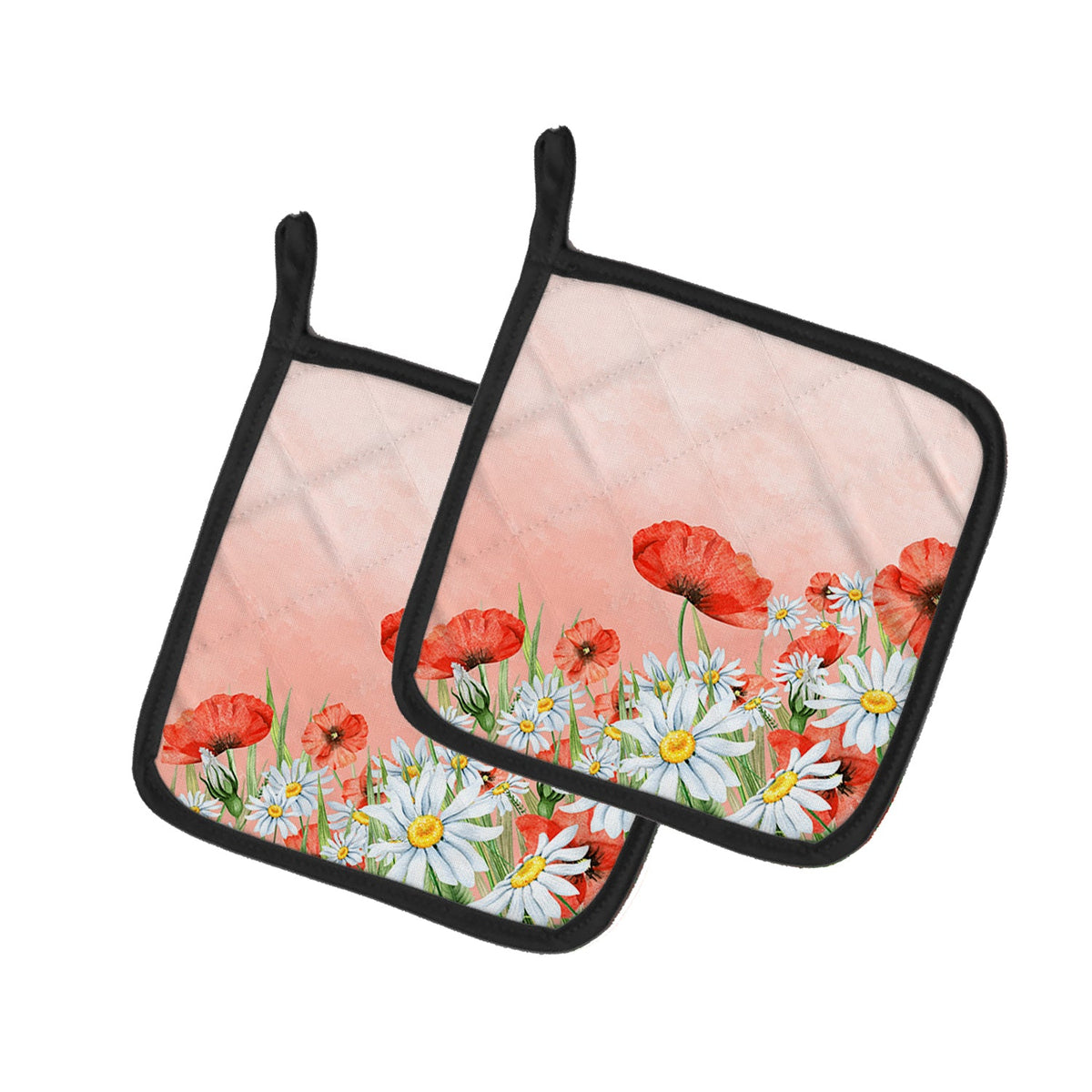 Poppies and Chamomiles Pot Holder Set of 2 Heat Resistant Quilted Hot Pads 7.5 x 7.5 Inch, Insulated Kitchen Trivets for Cooking & Baking