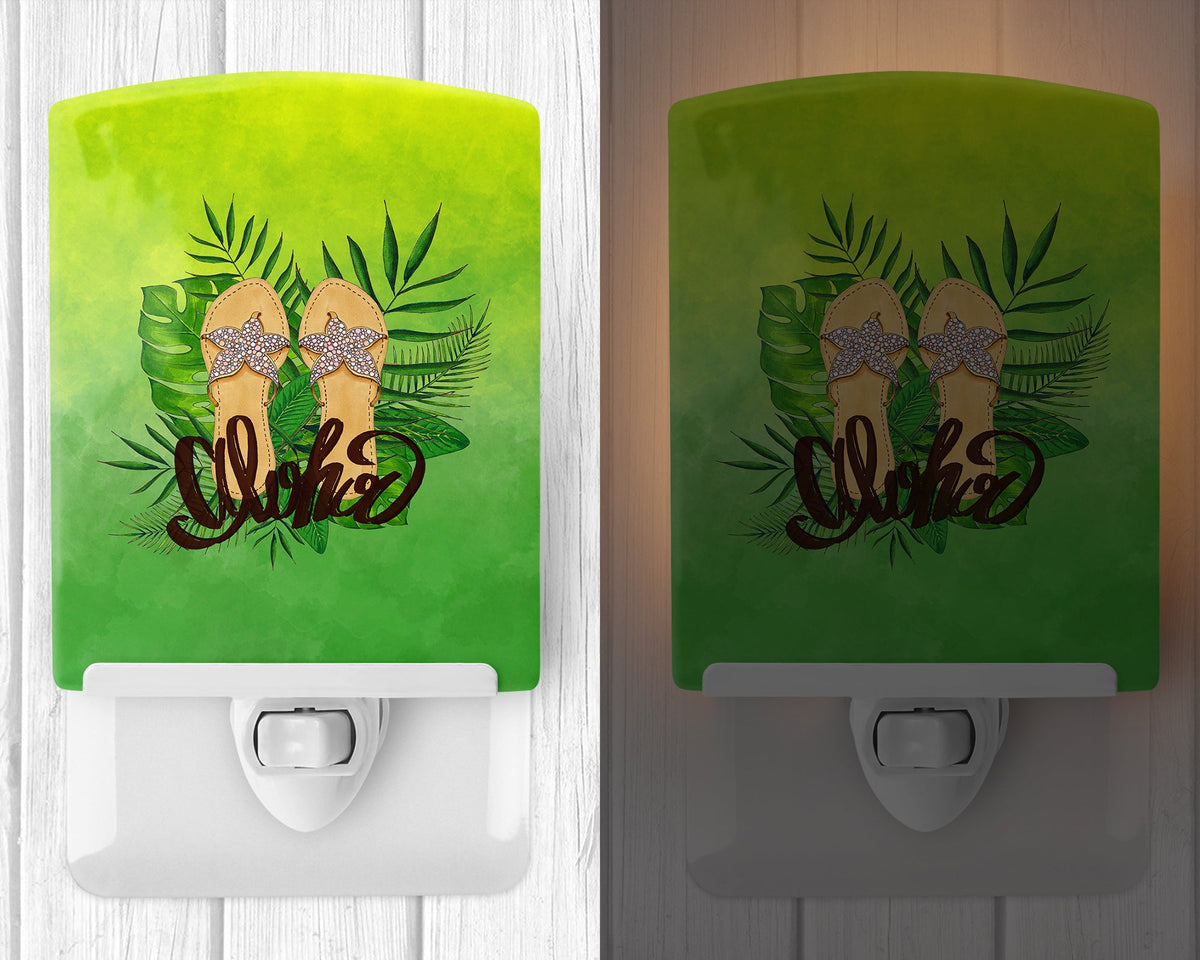 Aloha Flip Flops Ceramic Night Light Compact, UL-Certified, Ideal for Bedroom, Bathroom, Nursery, Hallway, Kitchen, 6x4x3, Multicolor
