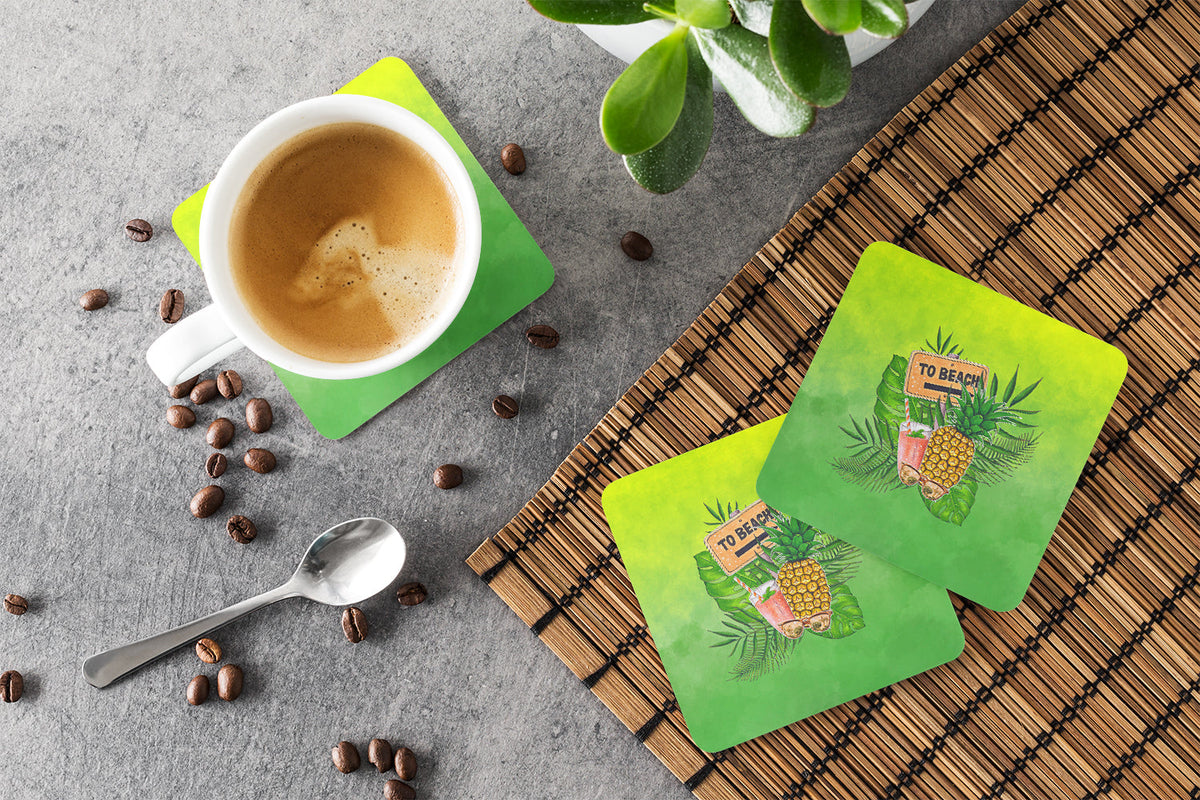 To the Beach Summer Foam Coasters Set of 4 Cup Coasters for Indoor Outdoor, Tabletop Protection, Anti Slip, Mouse pad Material