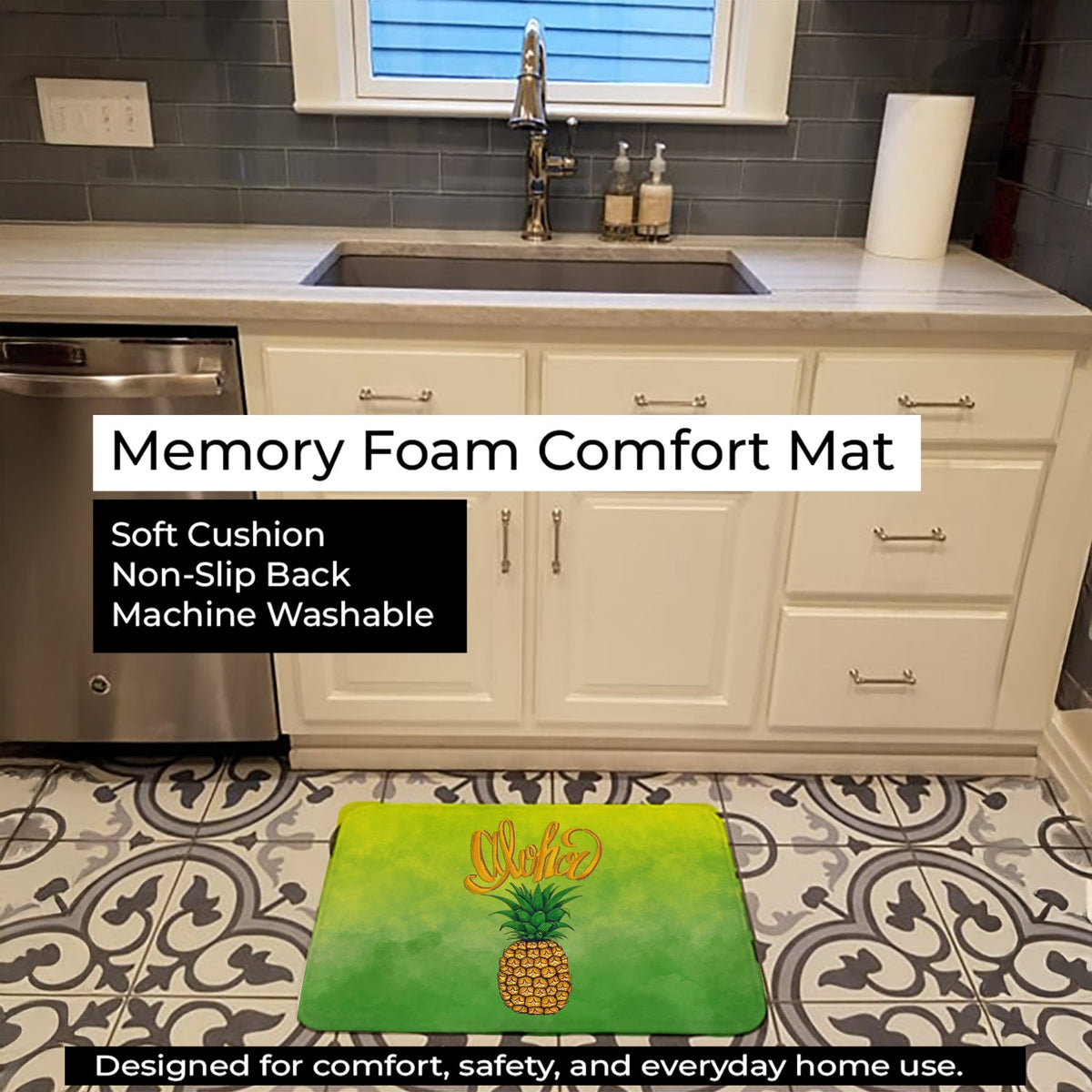 Aloha Pineapple Welcome Memory Foam Kitchen Mat Machine Washable Anti-Fatigue Cushion Comfort Bath or Kitchen Rug