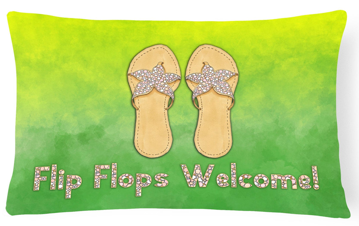 Flip Flops Welcome Decorative Throw Pillow 12x16 Indoor Outdoor Accent Cushion, Fabric Cover with Insert for Sofa, Bed, Porch & Living Room