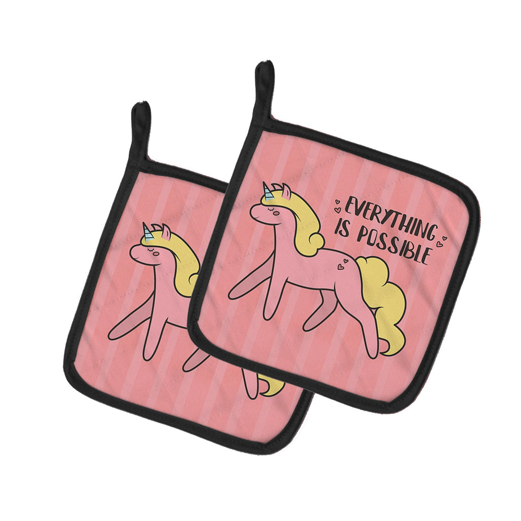 Nursery Everything is Possible Unicorn Pot Holder Set of 2 Heat Resistant Quilted Hot Pads 7.5 x 7.5 Inch, Insulated Kitchen Trivets for Cooking & Baking