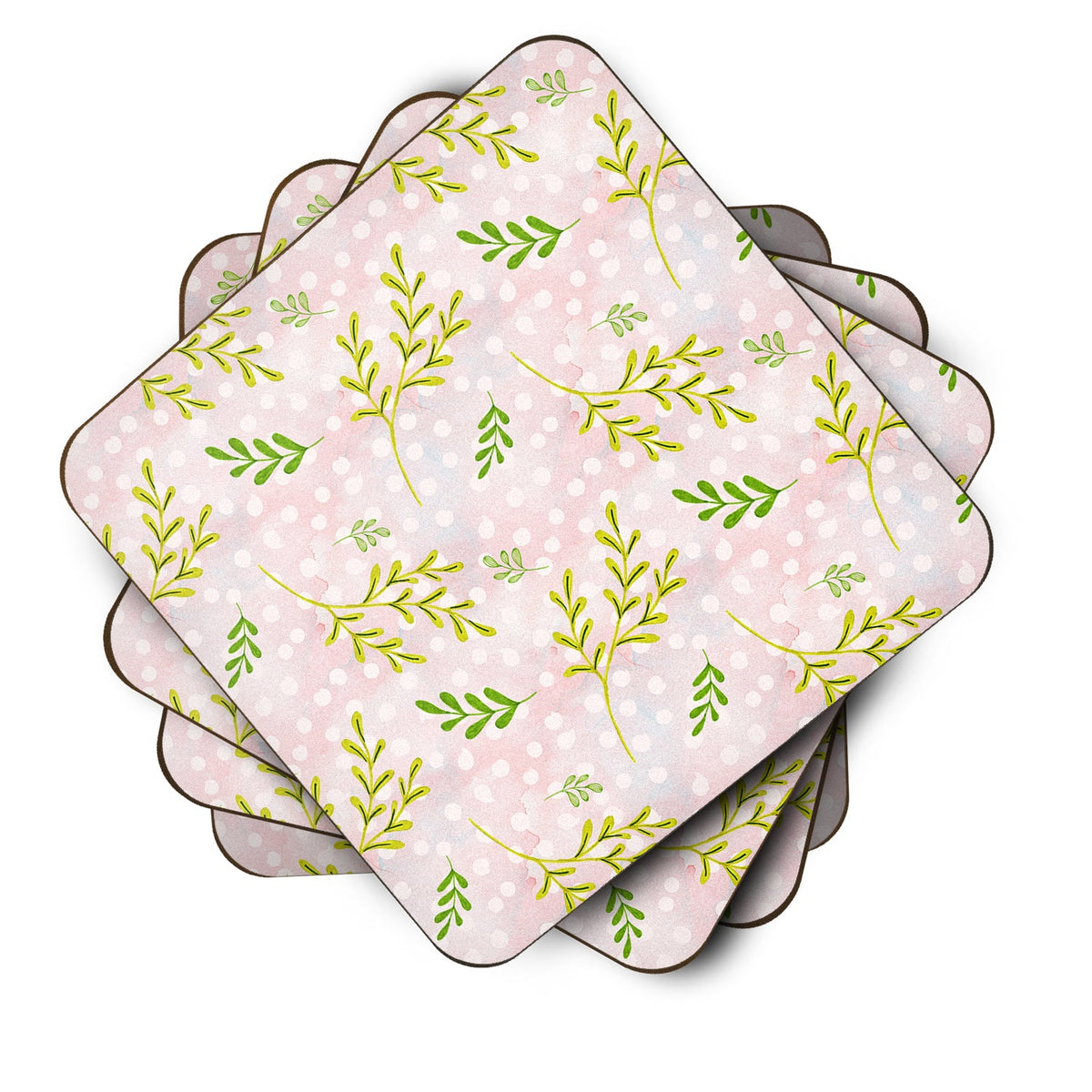 Watercolor Leaves Pink Foam Coasters Set of 4 Cup Coasters for Indoor Outdoor, Tabletop Protection, Anti Slip, Mouse pad Material