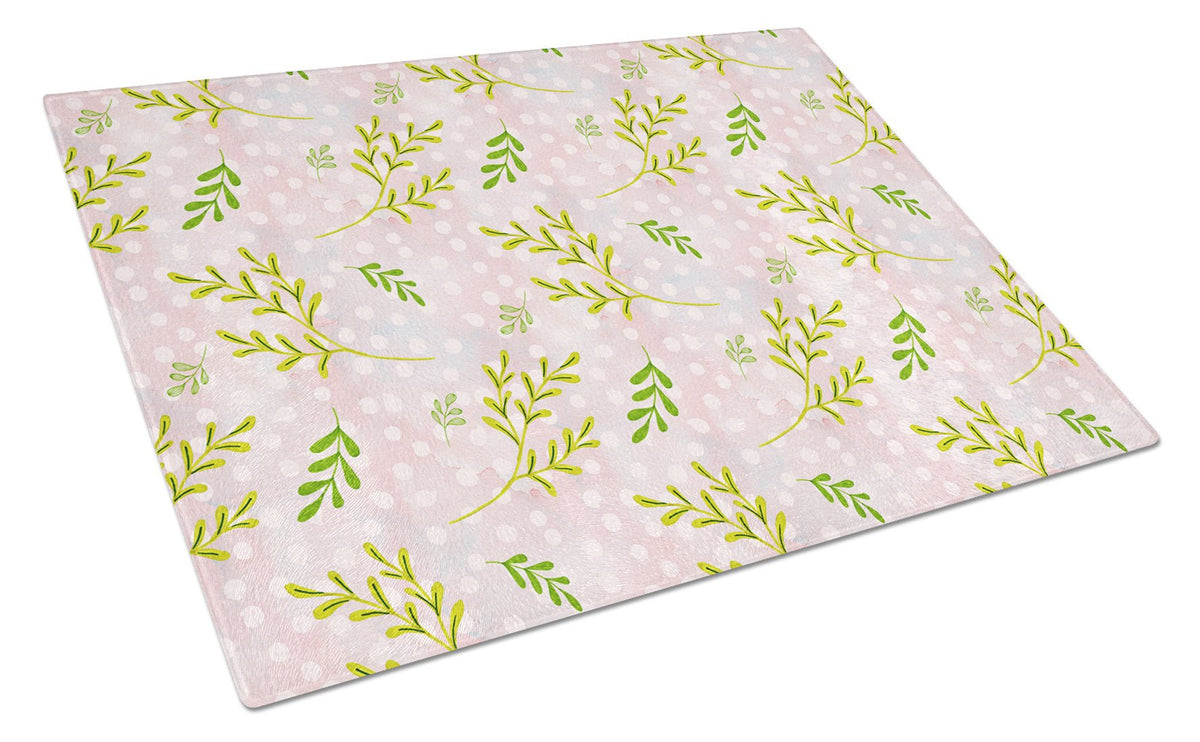 Watercolor Leaves Pink Cutting Board Tempered Glass Kitchen Cutting Surface, Heat Resistant Chopping, Non-Slip Feet, Food Prep & Serving