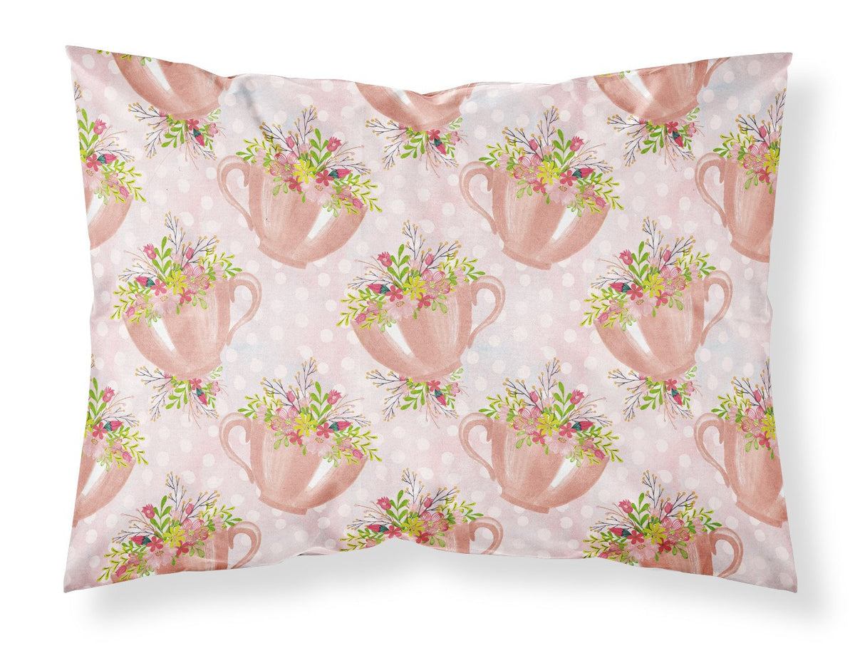 Tea Cup and Flowers Pink Standard Pillowcase Lightweight Super Soft Easy Care Decorative Artwork Pillowcase, Standard