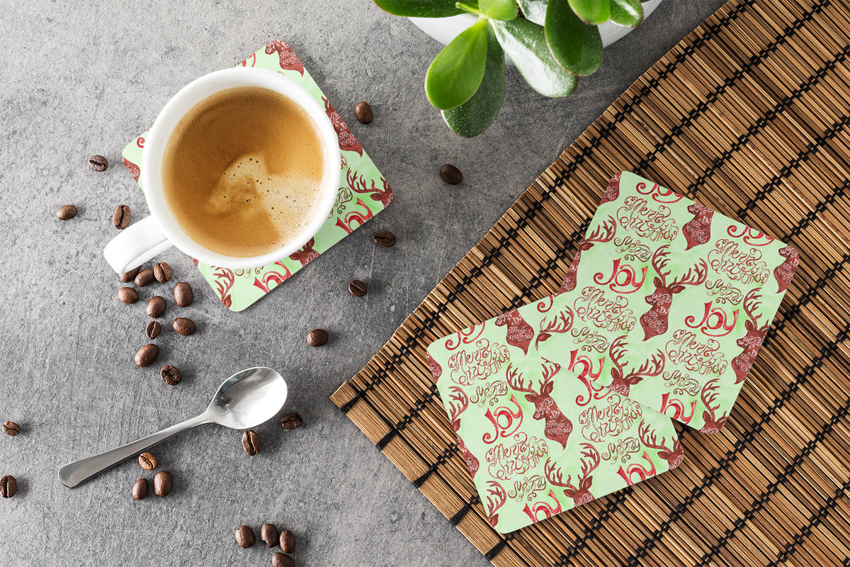 Merry Christmas Joy Reindeer Foam Coasters Set of 4 Cup Coasters for Indoor Outdoor, Tabletop Protection, Anti Slip, Mouse pad Material