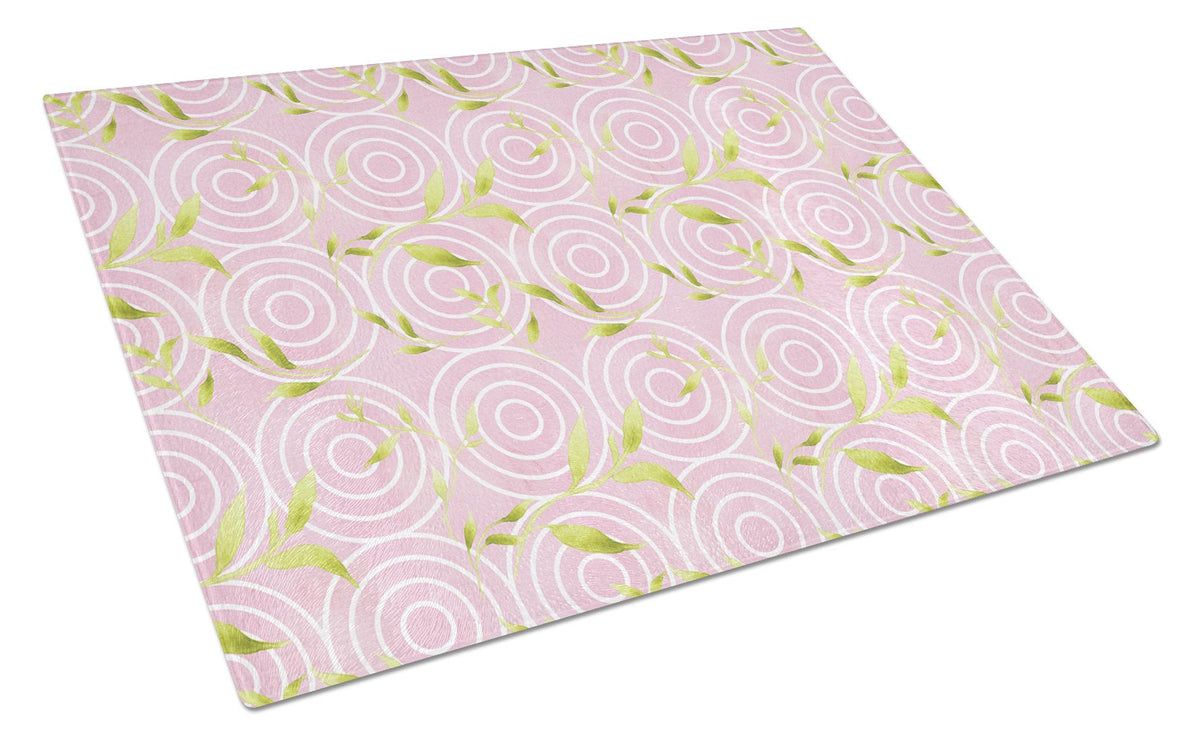 Gemoetric Circles on Pink Watercolor Cutting Board Tempered Glass Kitchen Cutting Surface, Heat Resistant Chopping, Non-Slip Feet, Food Prep & Serving