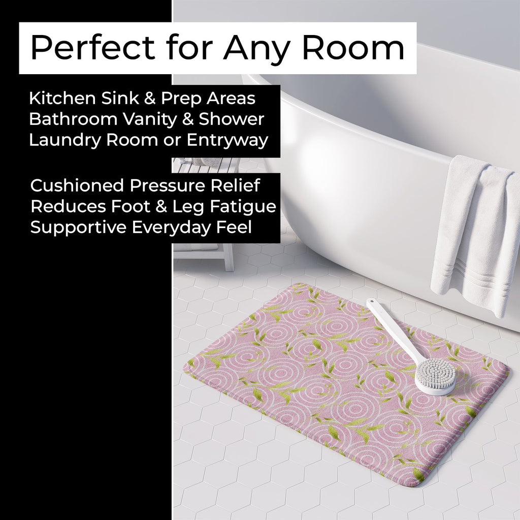 Gemoetric Circles on Pink Watercolor Memory Foam Kitchen Mat Machine Washable Anti-Fatigue Cushion Comfort Bath or Kitchen Rug