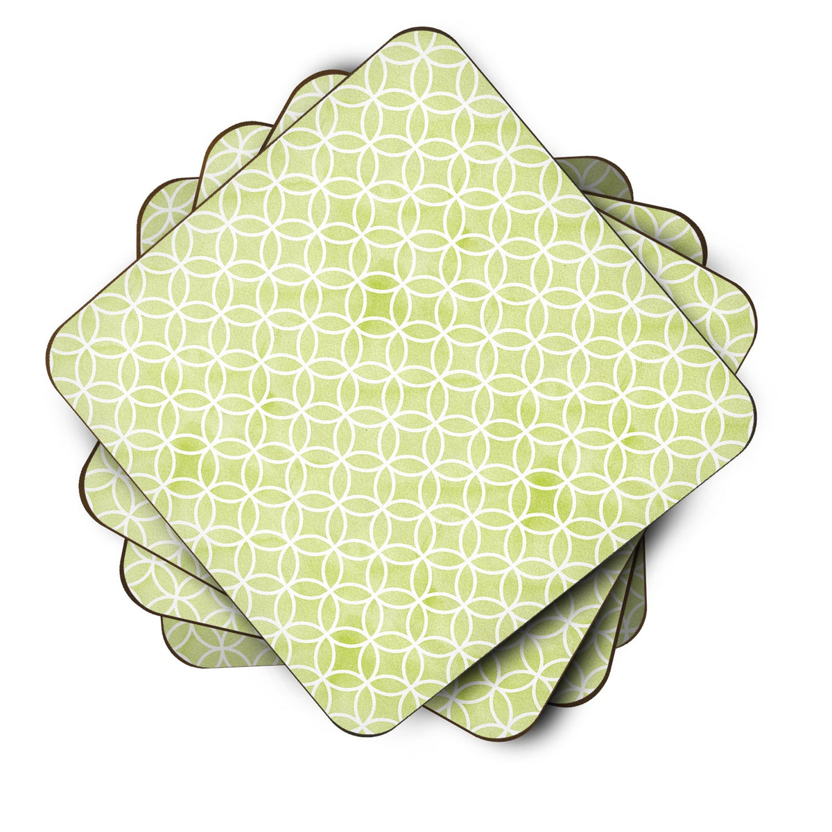 Gemoetric Circles on Green Watercolor Foam Coasters Set of 4 Cup Coasters for Indoor Outdoor, Tabletop Protection, Anti Slip, Mouse pad Material