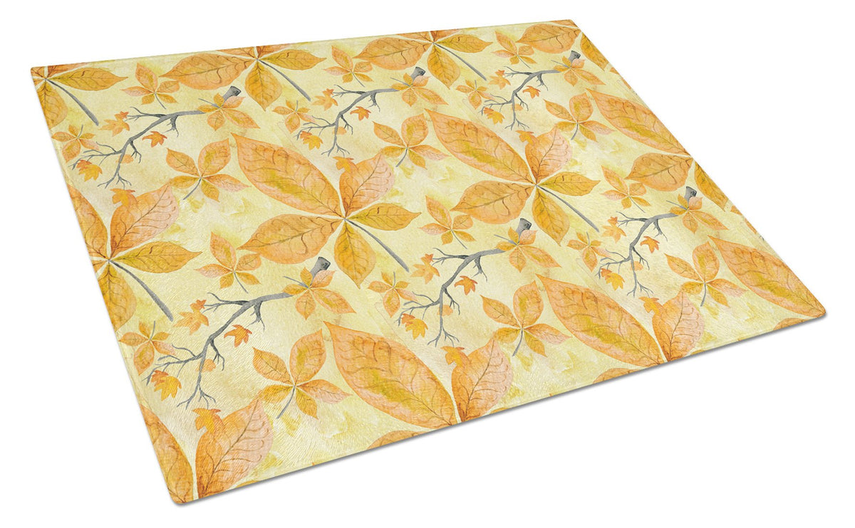 Fall Leaves and Branches Cutting Board Tempered Glass Kitchen Cutting Surface, Heat Resistant Chopping, Non-Slip Feet, Food Prep & Serving