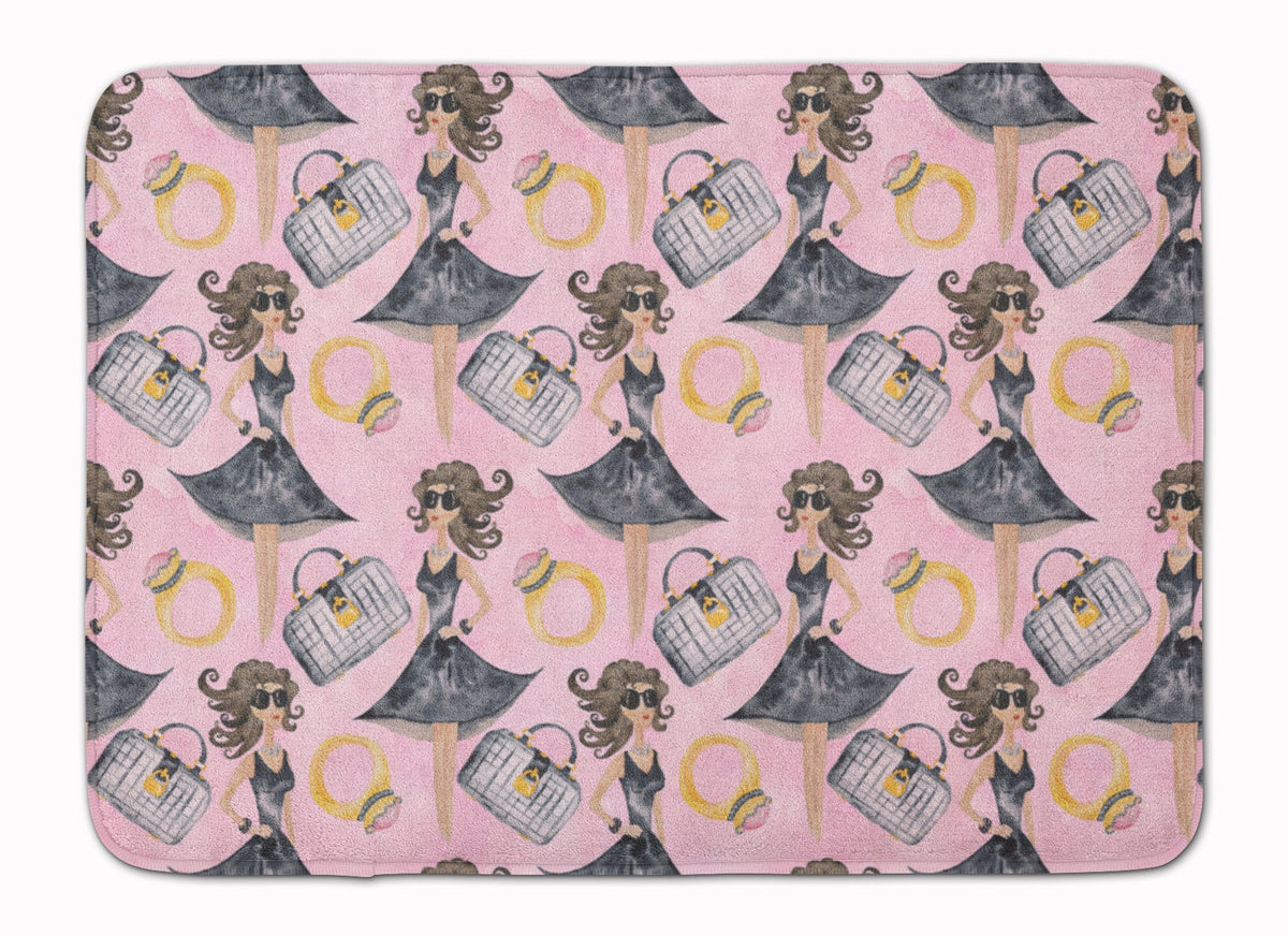 Watercolor Fashion Diva on Pink Memory Foam Kitchen Mat Machine Washable Anti-Fatigue Cushion Comfort Bath or Kitchen Rug