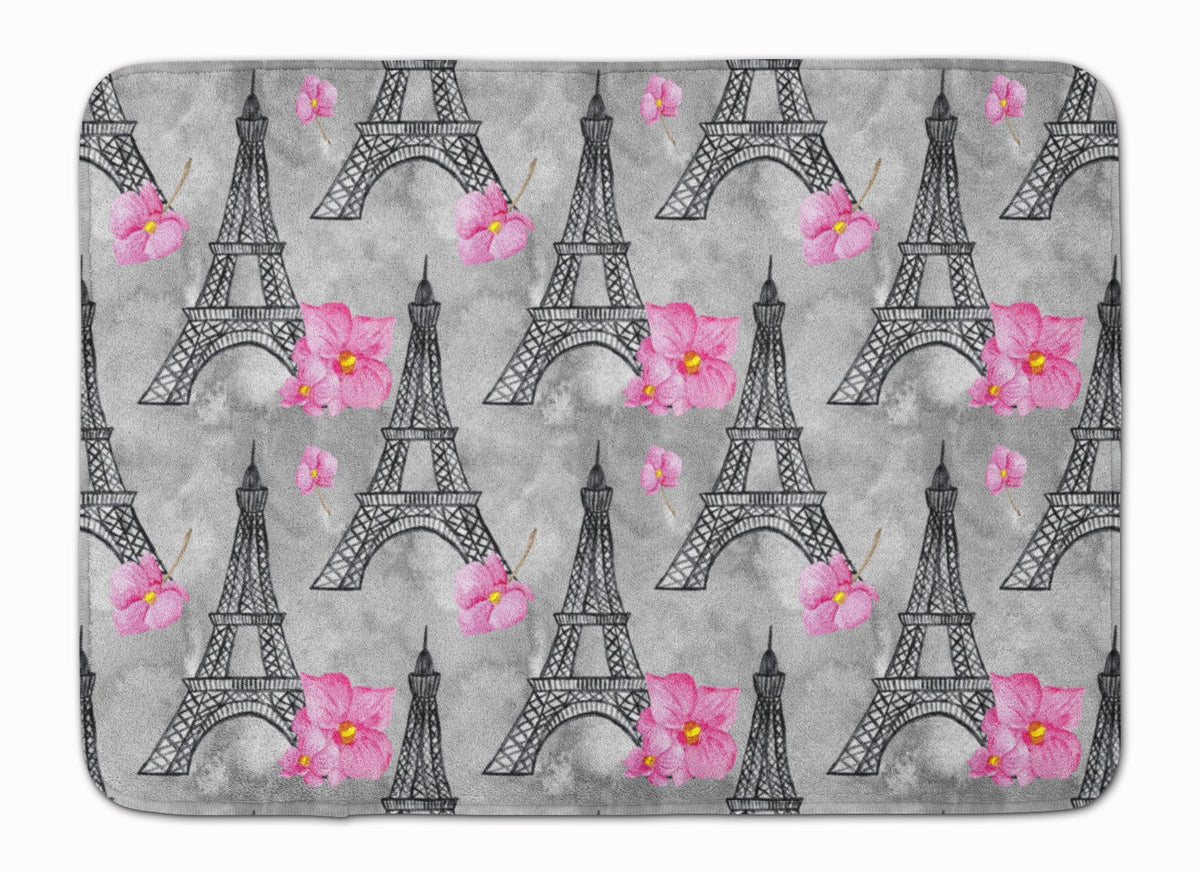 Watercolor Pink Flowers Eiffel Tower Memory Foam Kitchen Mat Machine Washable Anti-Fatigue Cushion Comfort Bath or Kitchen Rug