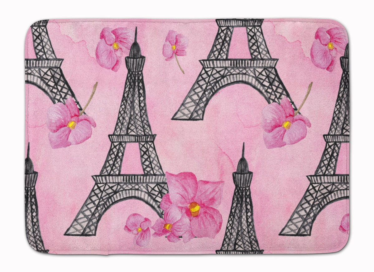 Watercolor Pink Flowers and Eiffel Tower Memory Foam Kitchen Mat Machine Washable Anti-Fatigue Cushion Comfort Bath or Kitchen Rug