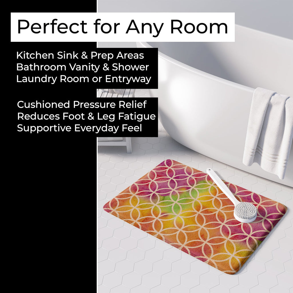 Watercolor Rainbow Geometric Circles Memory Foam Kitchen Mat Machine Washable Anti-Fatigue Cushion Comfort Bath or Kitchen Rug