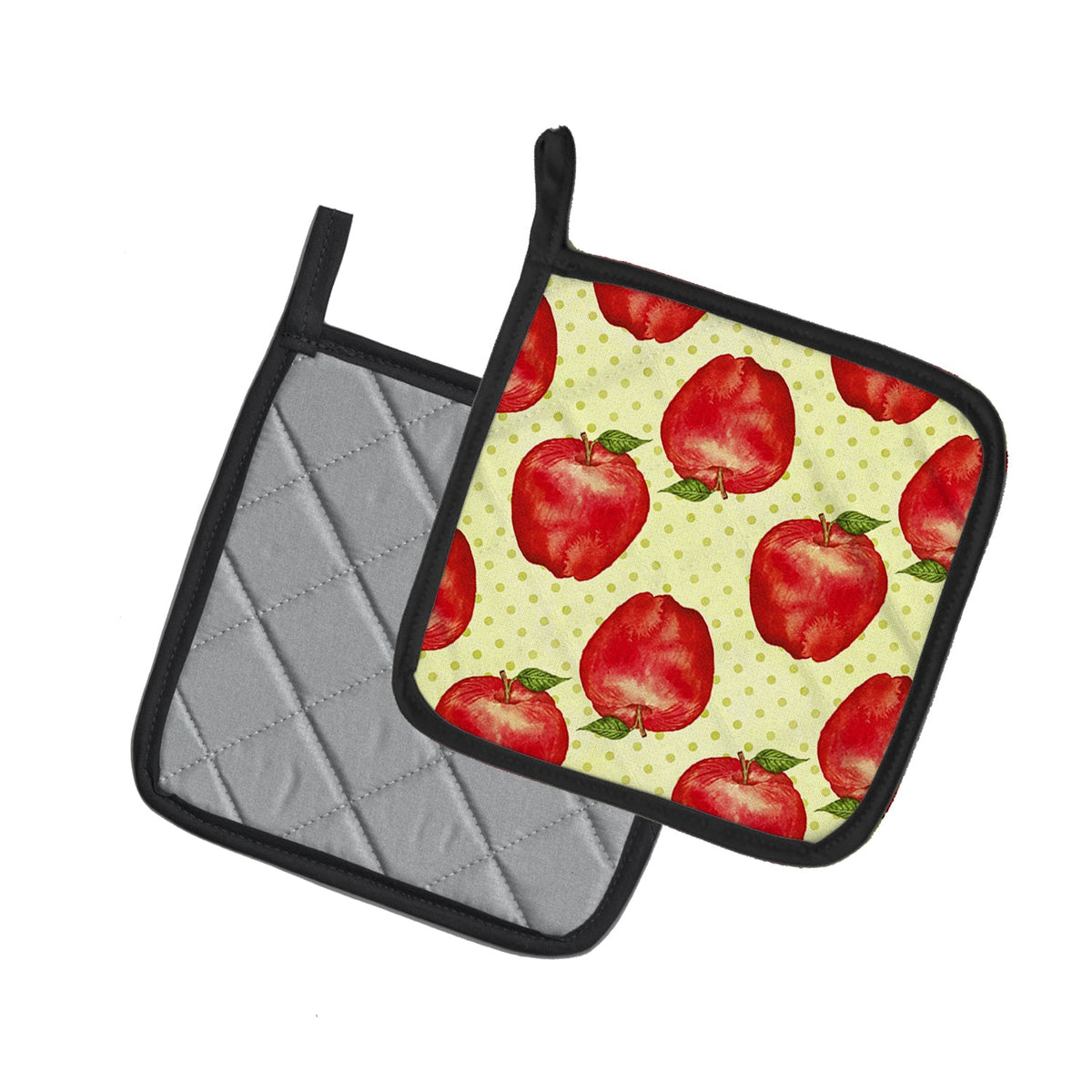 Watercolor Apples and Polkadots Pot Holder Set of 2 Heat Resistant Quilted Hot Pads 7.5 x 7.5 Inch, Insulated Kitchen Trivets for Cooking & Baking