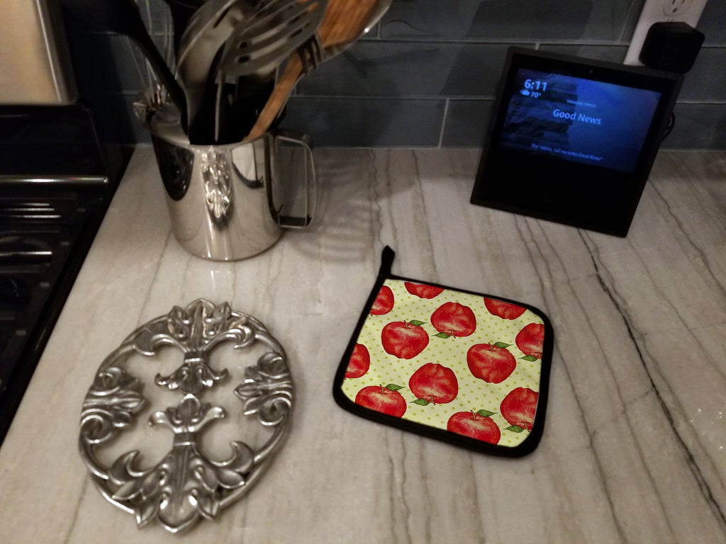 Watercolor Apples and Polkadots Pot Holder Set of 2 Heat Resistant Quilted Hot Pads 7.5 x 7.5 Inch, Insulated Kitchen Trivets for Cooking & Baking