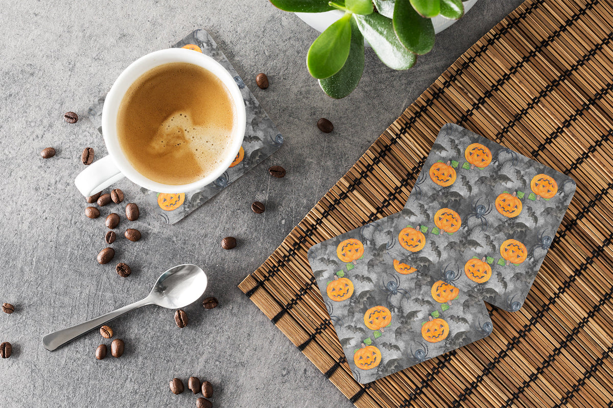 Watecolor Halloween Jack-O-Lantern Bats Foam Coasters Set of 4 Cup Coasters for Indoor Outdoor, Tabletop Protection, Anti Slip, Mouse pad Material