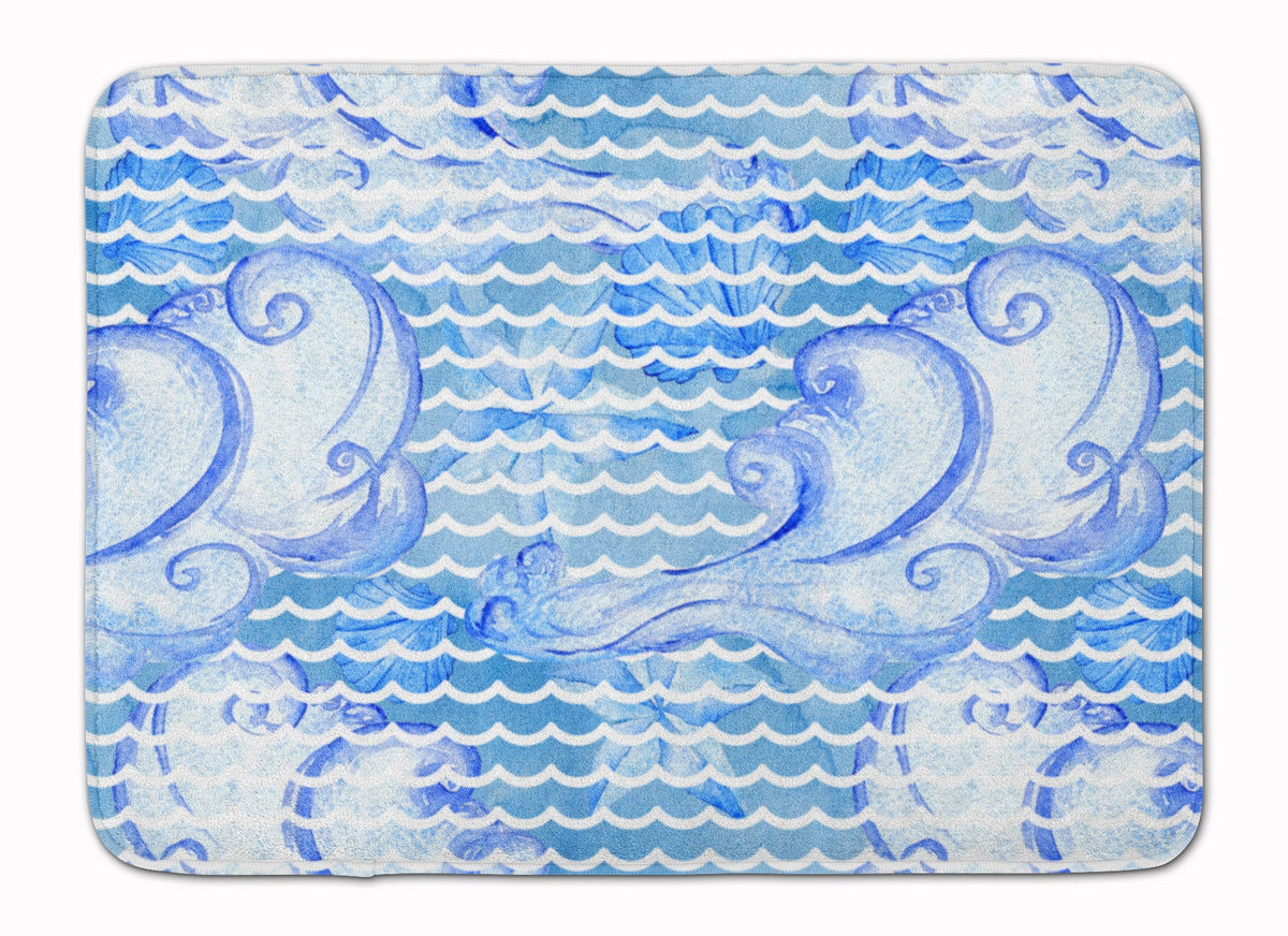 Beach Watercolor Abstract Waves Memory Foam Kitchen Mat Machine Washable Anti-Fatigue Cushion Comfort Bath or Kitchen Rug