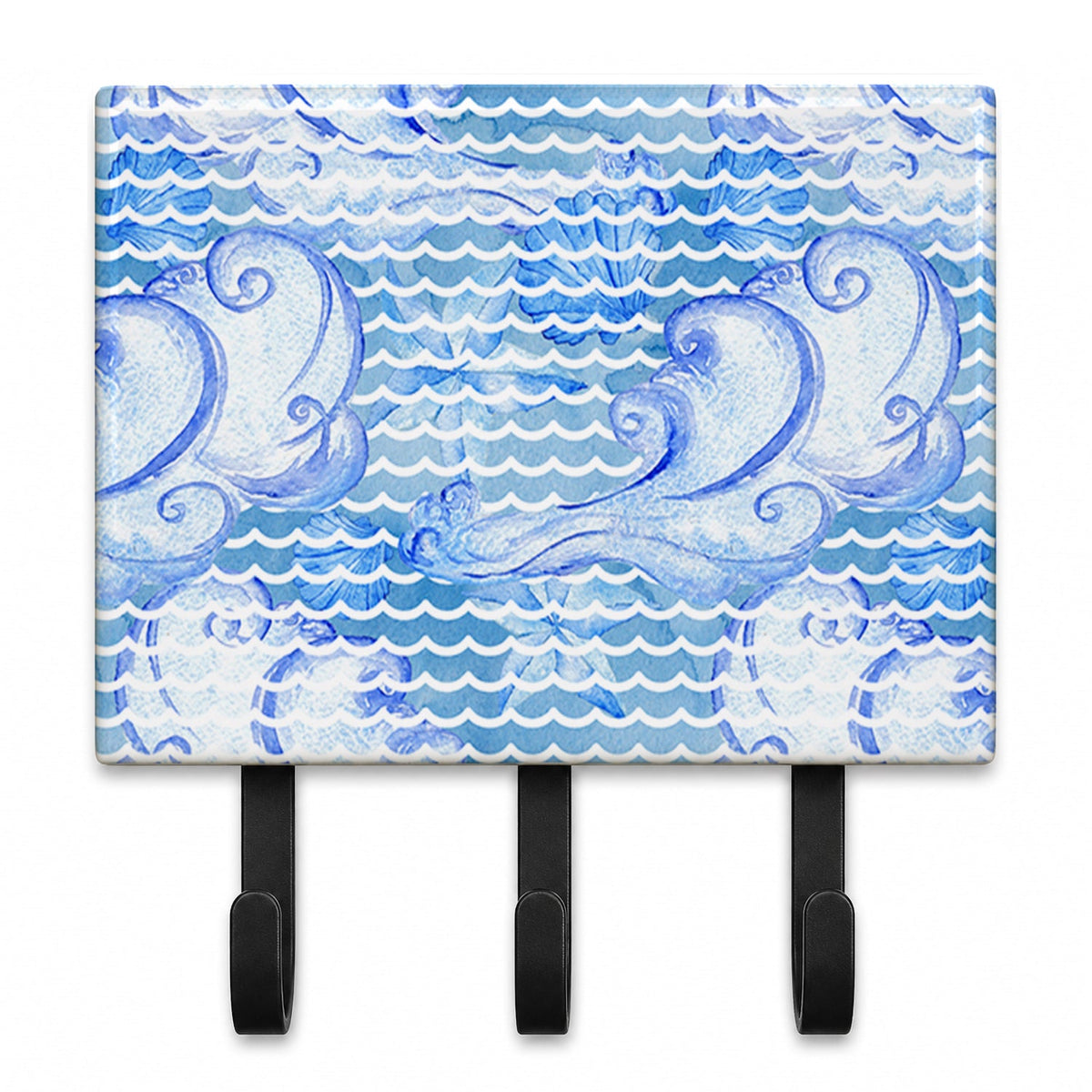 Beach Watercolor Abstract Waves Leash or Key Holder Wall Hooks, Coat Rack Wall Mount, for Hanging Keys, Towels, Aprons, Leashes