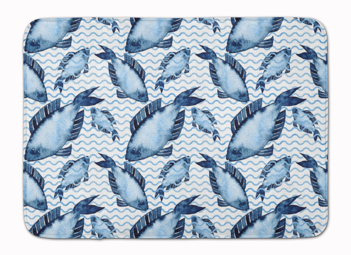 Beach Watercolor Fishes Memory Foam Kitchen Mat Machine Washable Anti-Fatigue Cushion Comfort Bath or Kitchen Rug