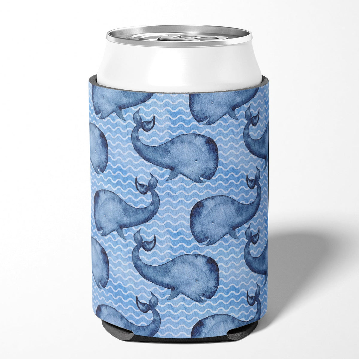 Beach Watercolor Whales Can or Bottle Hugger Cooler Sleeve for Standard 12 oz Cans, Insulated Foam Beer & Soda Can Hugger Reusable