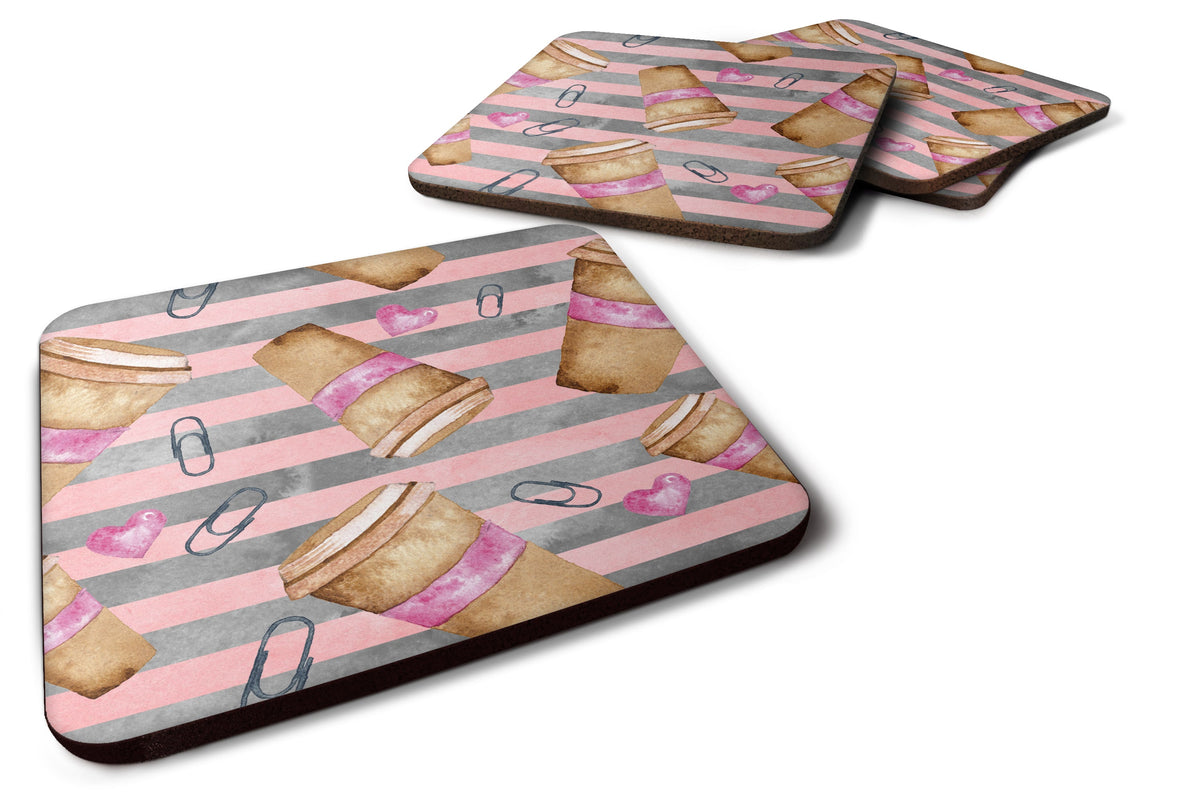 Watercolor Coffee and Paper Clips Foam Coasters Set of 4 Cup Coasters for Indoor Outdoor, Tabletop Protection, Anti Slip, Mouse pad Material