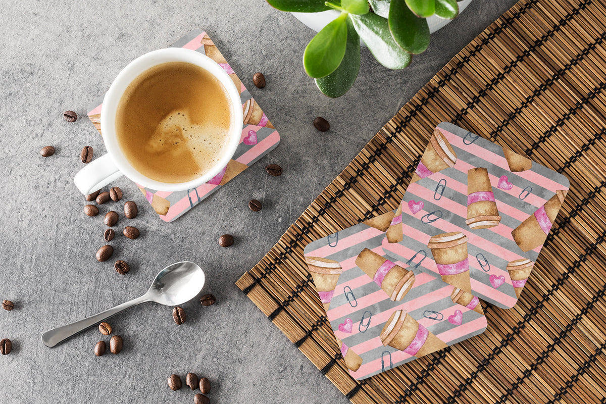 Watercolor Coffee and Paper Clips Foam Coasters Set of 4 Cup Coasters for Indoor Outdoor, Tabletop Protection, Anti Slip, Mouse pad Material