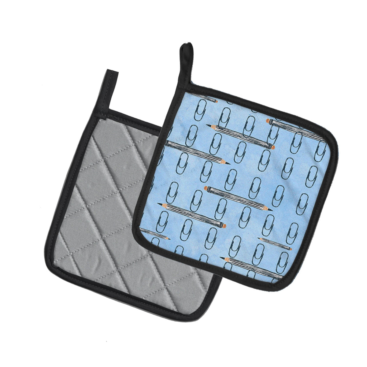 Watercolor Organized Paper Clips Blue Pot Holder Set of 2 Heat Resistant Quilted Hot Pads 7.5 x 7.5 Inch, Insulated Kitchen Trivets for Cooking & Baking