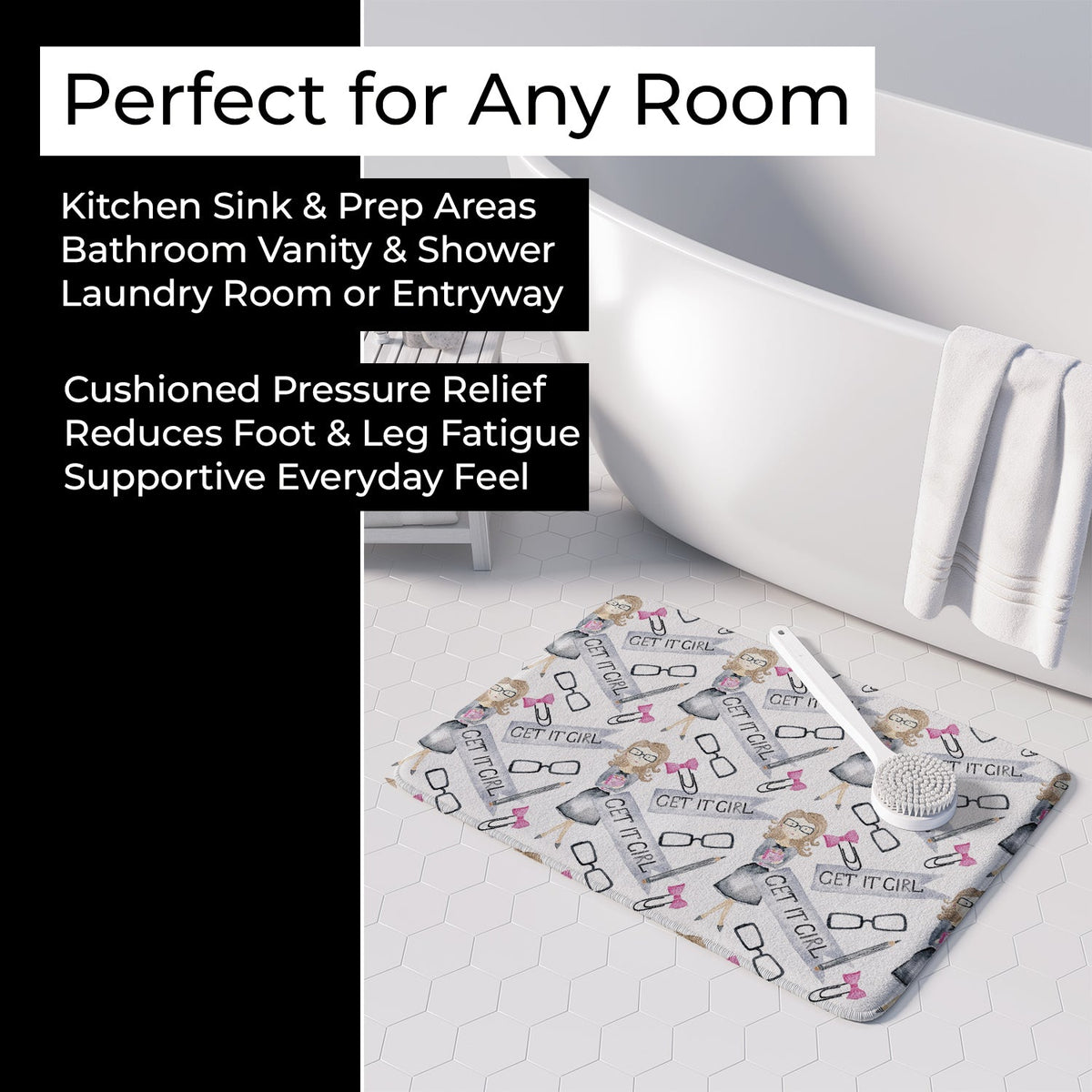 Watercolor Girl Boss Get it Girl Memory Foam Kitchen Mat Machine Washable Anti-Fatigue Cushion Comfort Bath or Kitchen Rug