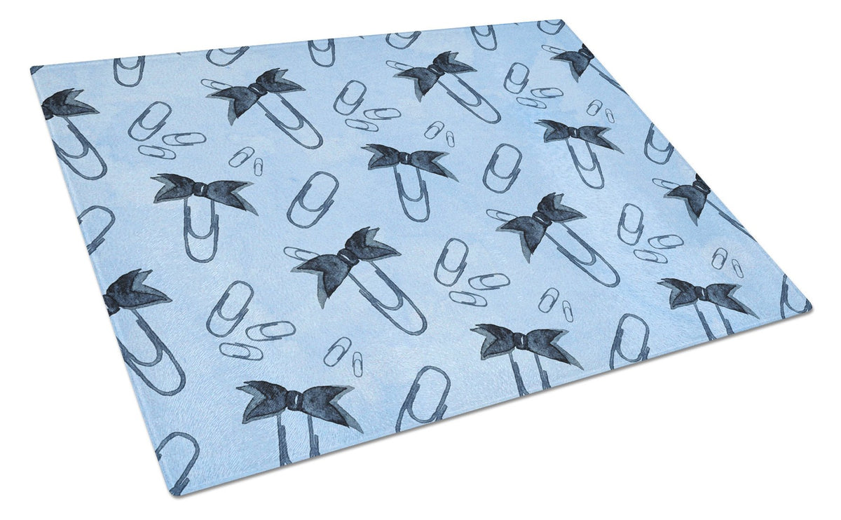 Watercolor Paper Clips Blue Cutting Board Tempered Glass Kitchen Cutting Surface, Heat Resistant Chopping, Non-Slip Feet, Food Prep & Serving