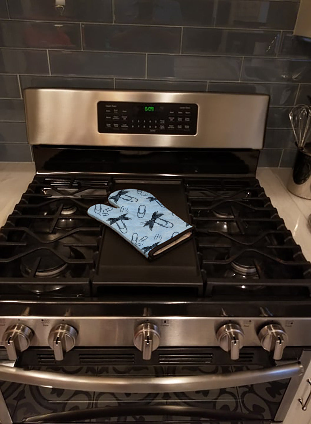 Watercolor Paper Clips Blue Oven Mitt Heat Resistant Thick Oven Mitt for Hot Pans and Oven, Kitchen Mitt Protect Hands, Cooking Baking Glove