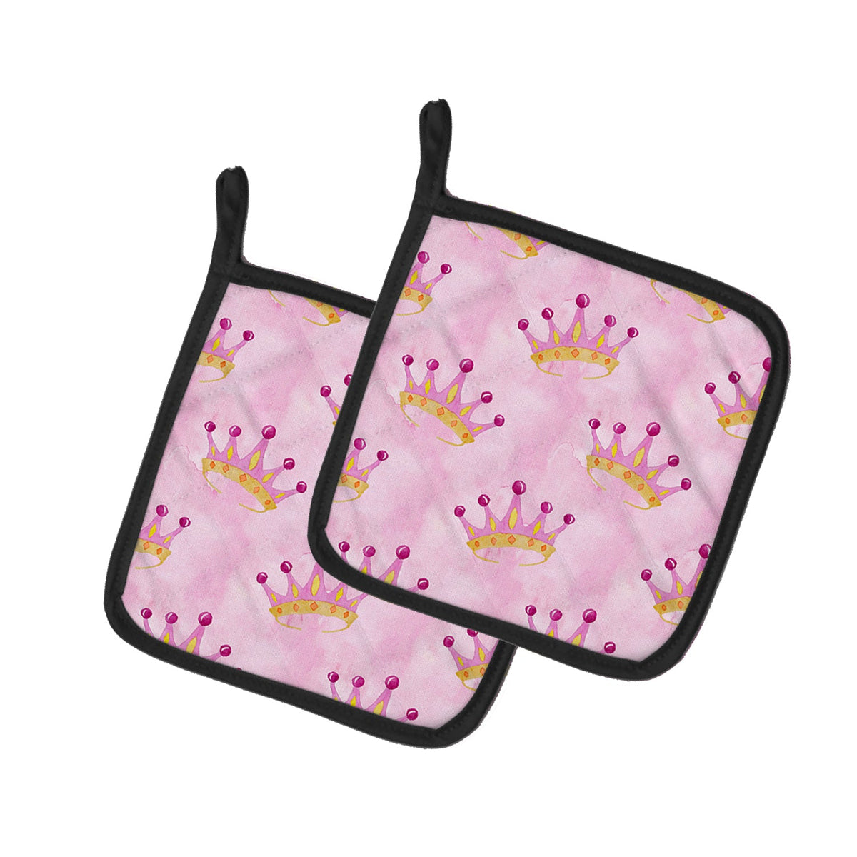 Watercolor Princess Crown on Pink Pot Holder Set of 2 Heat Resistant Quilted Hot Pads 7.5 x 7.5 Inch, Insulated Kitchen Trivets for Cooking & Baking