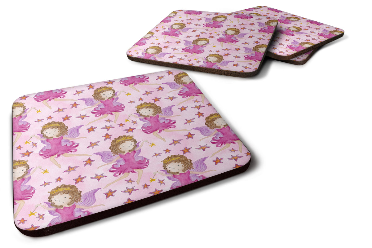 Watercolor Fairy Princess on Pink Foam Coasters Set of 4 Cup Coasters for Indoor Outdoor, Tabletop Protection, Anti Slip, Mouse pad Material