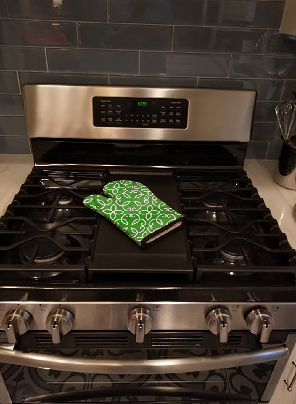 Watercolor Geometric Cirlce on Green Oven Mitt Heat Resistant Thick Oven Mitt for Hot Pans and Oven, Kitchen Mitt Protect Hands, Cooking Baking Glove