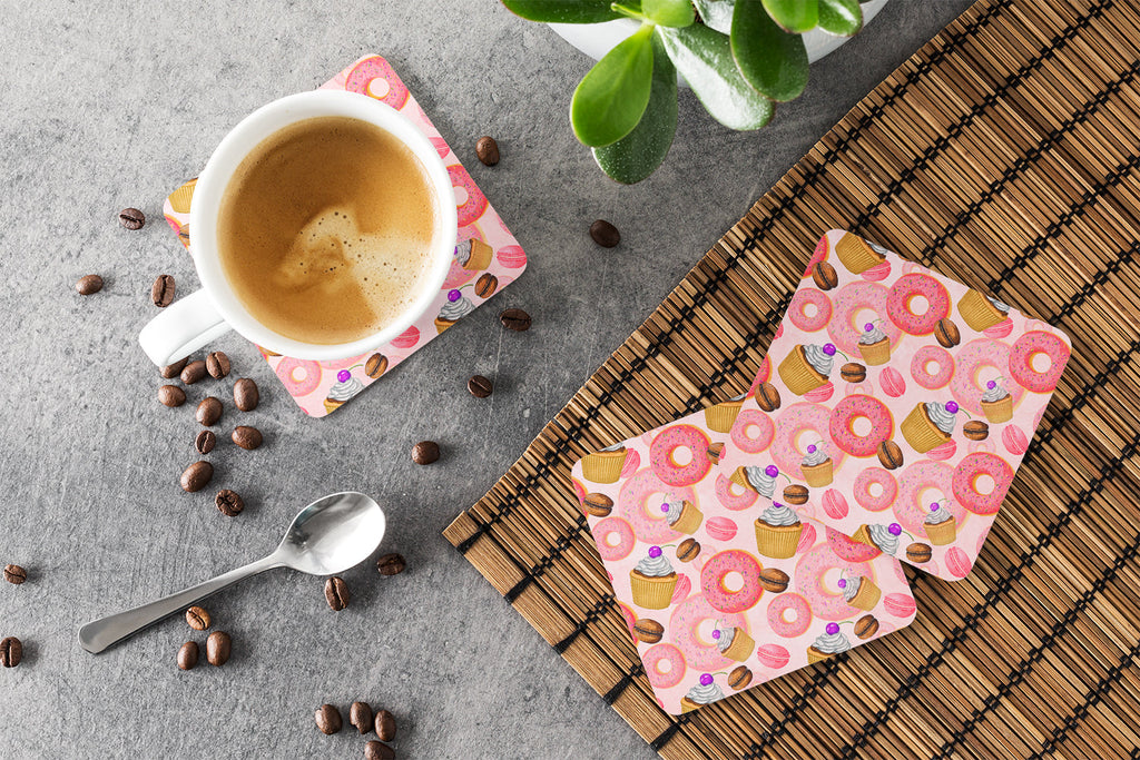 Watercolor Sweet Pastries Foam Coasters Set of 4 Cup Coasters for Indoor Outdoor, Tabletop Protection, Anti Slip, Mouse pad Material