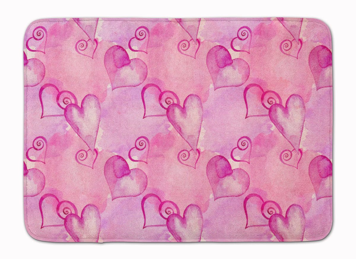 Watercolor Hot Pink Hearts Memory Foam Kitchen Mat Machine Washable Anti-Fatigue Cushion Comfort Bath or Kitchen Rug