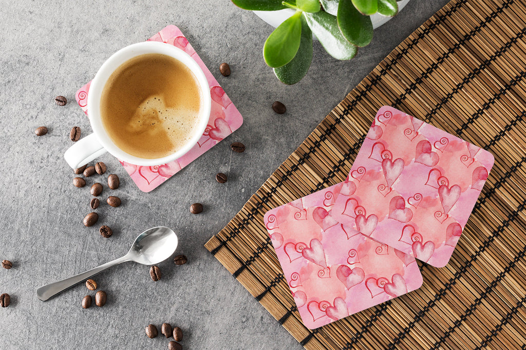 Watercolor Red Hearts Foam Coasters Set of 4 Cup Coasters for Indoor Outdoor, Tabletop Protection, Anti Slip, Mouse pad Material