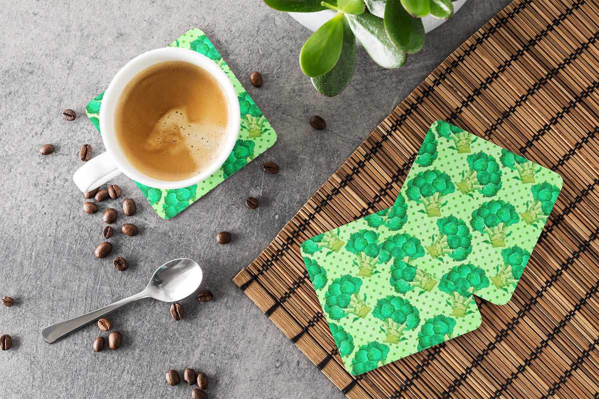 Watercolor Broccoli Foam Coasters Set of 4 Cup Coasters for Indoor Outdoor, Tabletop Protection, Anti Slip, Mouse pad Material