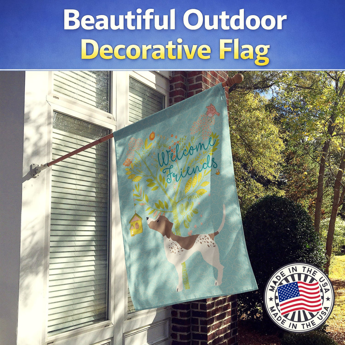 Welcome Friends Gun Dog House Flag 28x40 Porch Sleeve Pole Decorative Outside Yard Banner Artwork Wall Hanging, Polyester