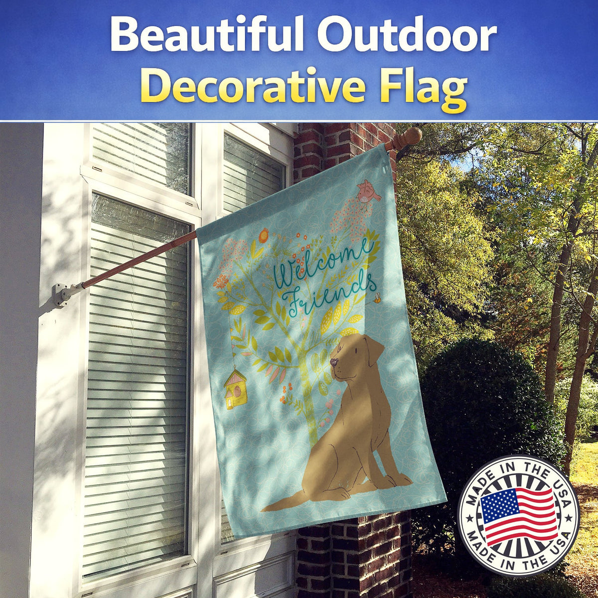 Welcome Friends Chocolate Labrador Retriever House Flag 28x40 Porch Sleeve Pole Decorative Outside Yard Banner Artwork Wall Hanging, Polyester