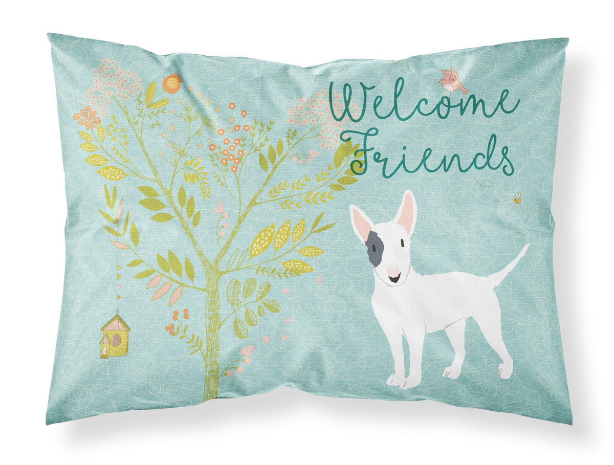 Welcome Friends White Patched Bull Terrier Standard Pillowcase Lightweight Super Soft Easy Care Decorative Artwork Pillowcase, Standard